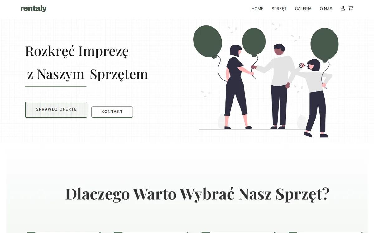 Strona internetowa wypożyczalni sprzętu Rentaly